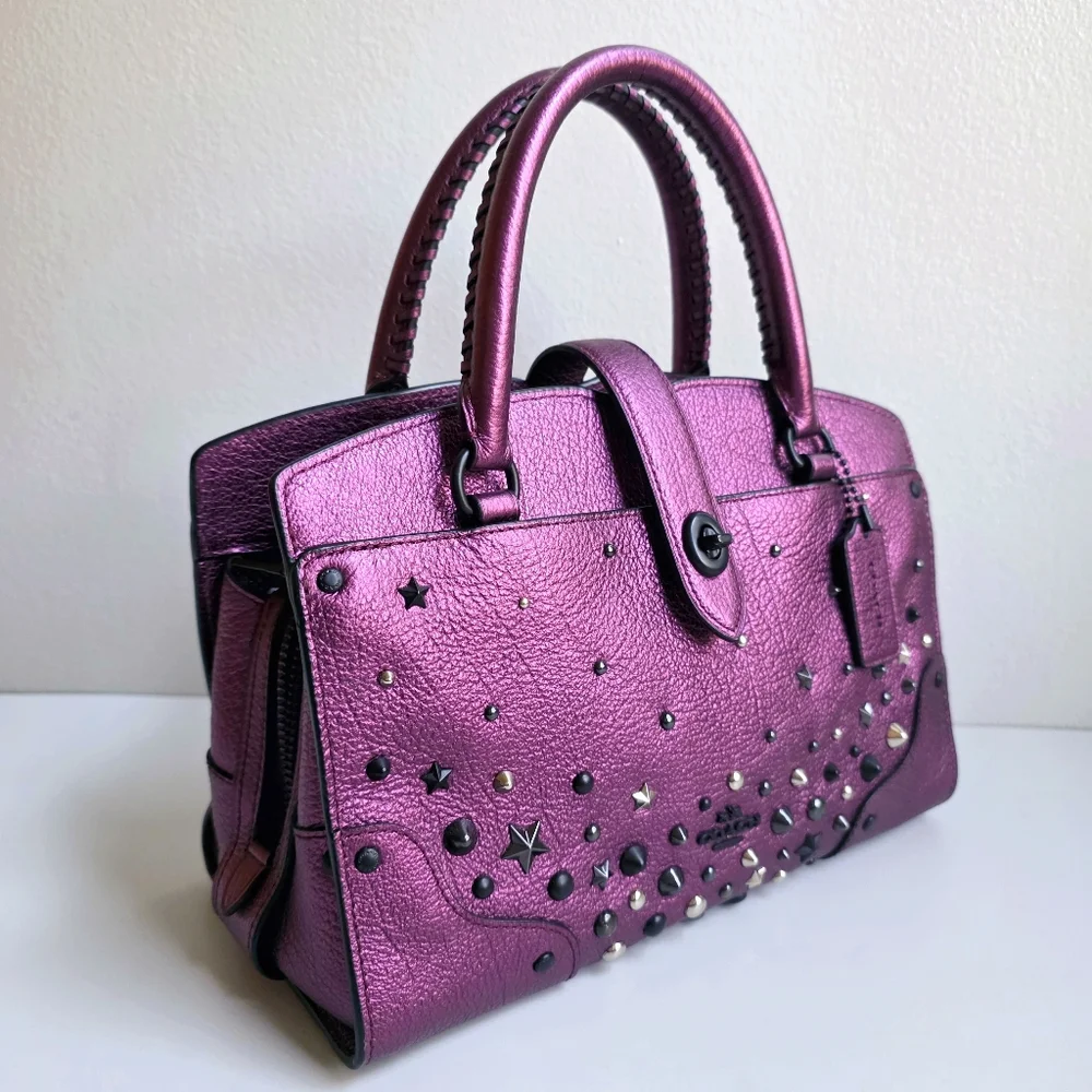 Coach Mercer 24 Star Rivets Metallic Purple